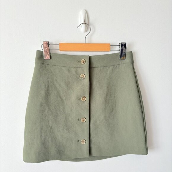 Aritzia Wilfred Tai High Waisted Button Up Mini Skirt Sage Green Size 2 - Picture 2 of 5